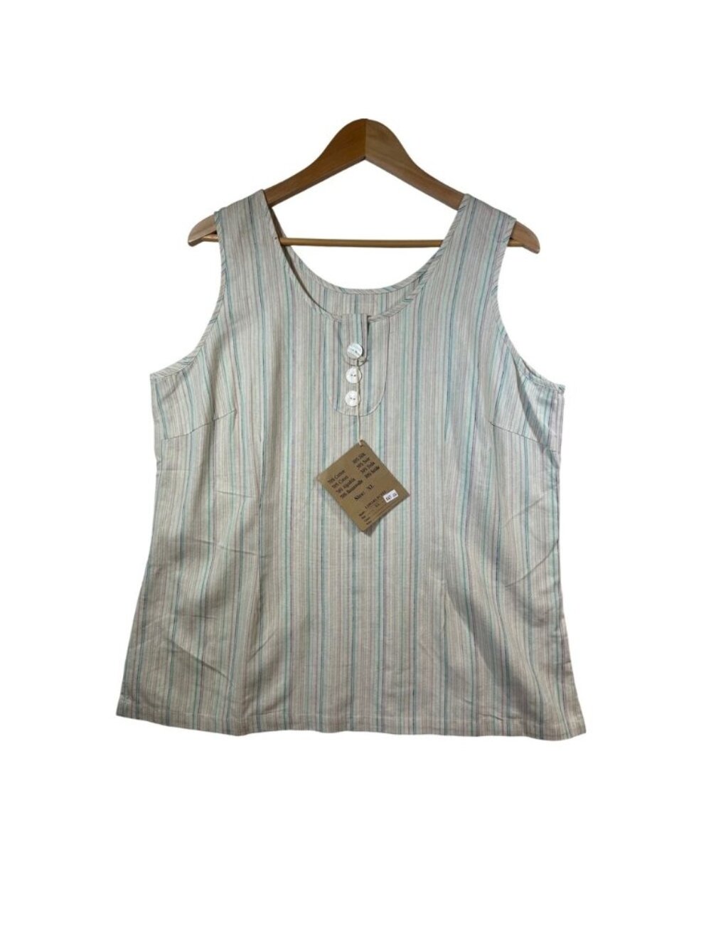 The Earth‎ Collection Womens XL Cotton Silk Striped Tank Top Sleeveless Button